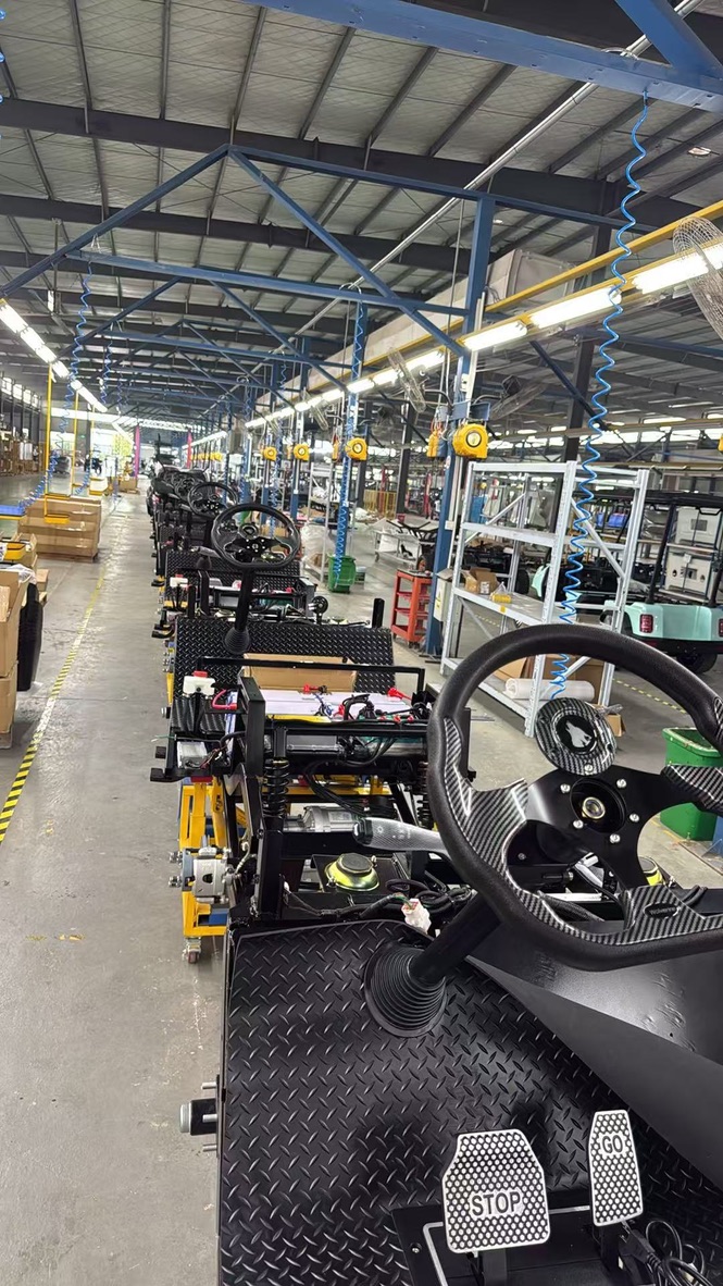 Wolverine carts being assembled on the manufacturing floor